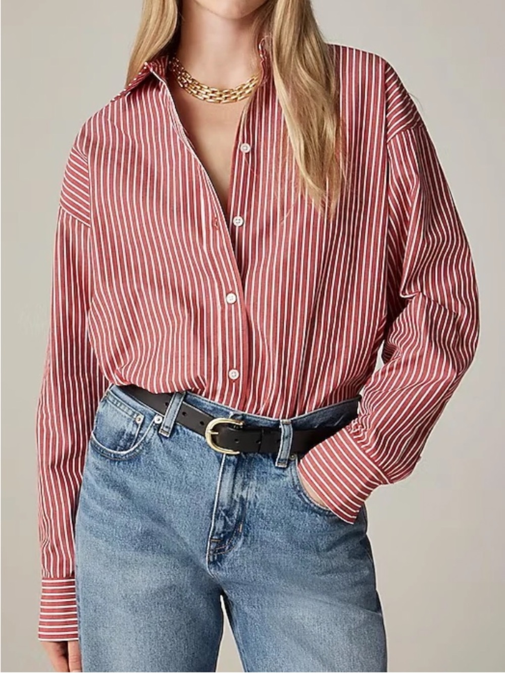 J. Crew Etienne Oversized Shirt in Striped Cotton-Poplin